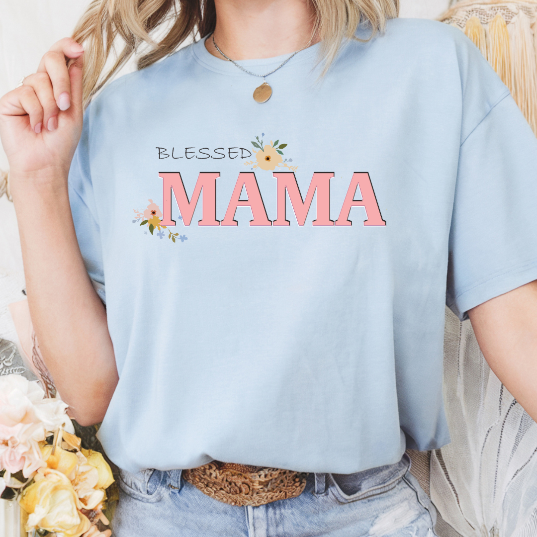 Blessed Mama | Blessed Mimi | Blessed Nana – Light Blue or White Tee - Mother's Day T-Shirt
