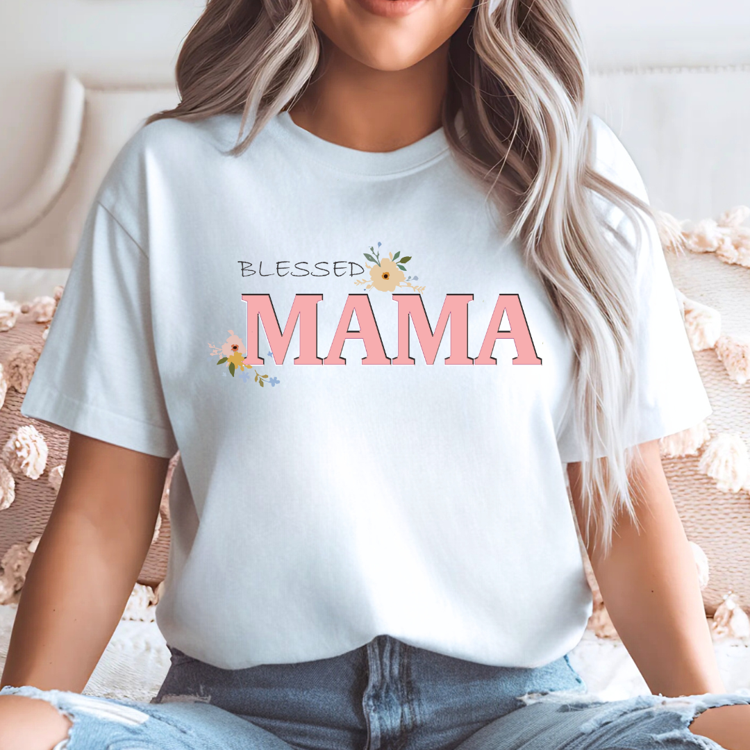 Blessed Mama | Blessed Mimi | Blessed Nana – Light Blue or White Tee - Mother's Day T-Shirt