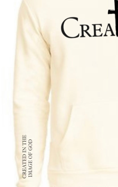 Created in the image of God design on sleeve,  Created Sweatshirt With Pocket.