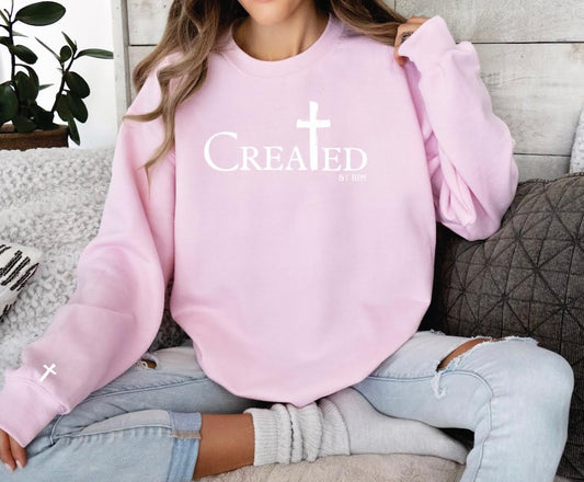 Pink | Created by Him | Sweatshirt | Self Care Sweatshirt | Inspirational | Women's Apparel |Christian T-Shirt | Bible Verse Hoodie Christian Shirt