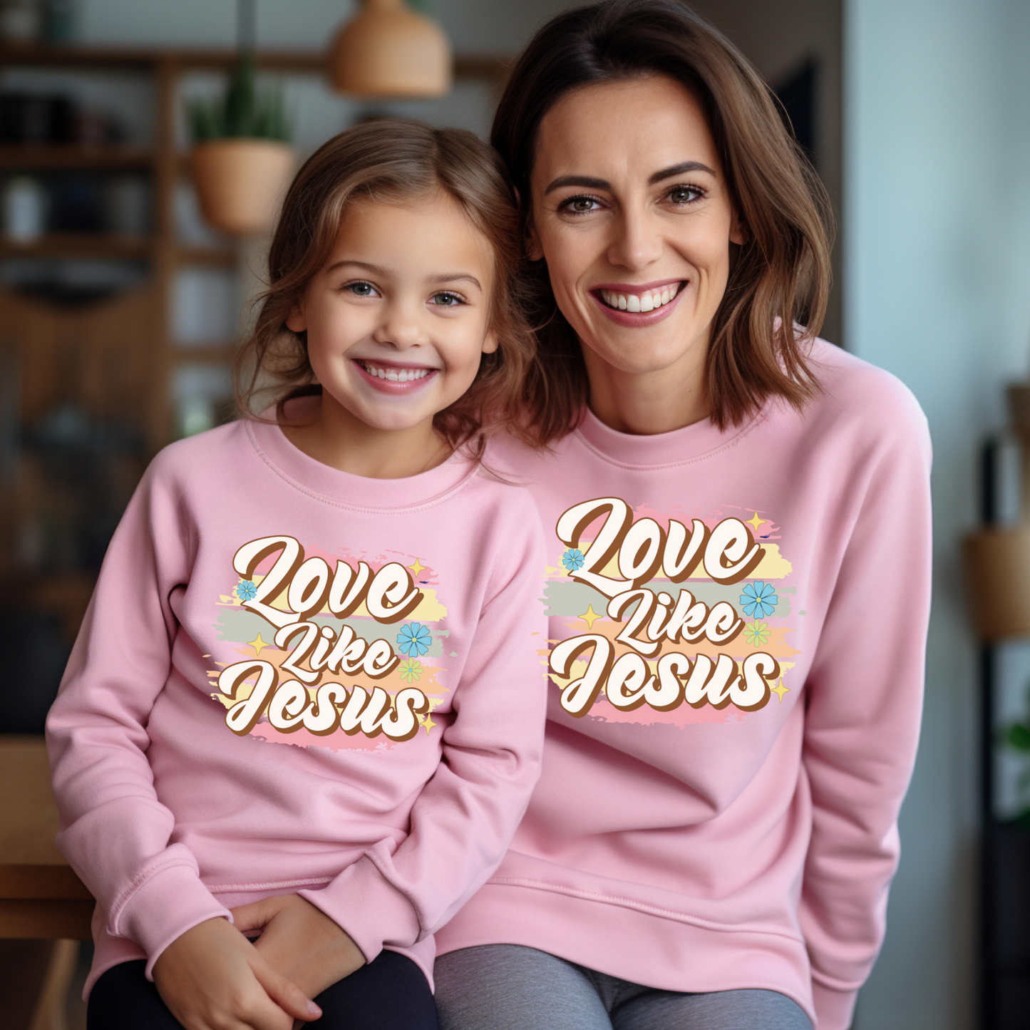 "Love Like Jesus" Kids Pink Mommy and Me Sweatshirt, Mother and daughter pink sweatshirt,  mommy and me outfits  ,Matching family pink sweatshirt