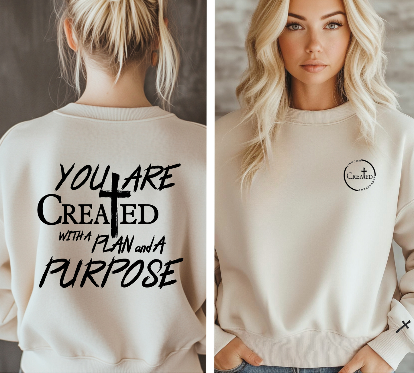 Created - Raglan Pullover Fleece - Vintage White - Comfy Sweatshirt - Christian Sweatshirt