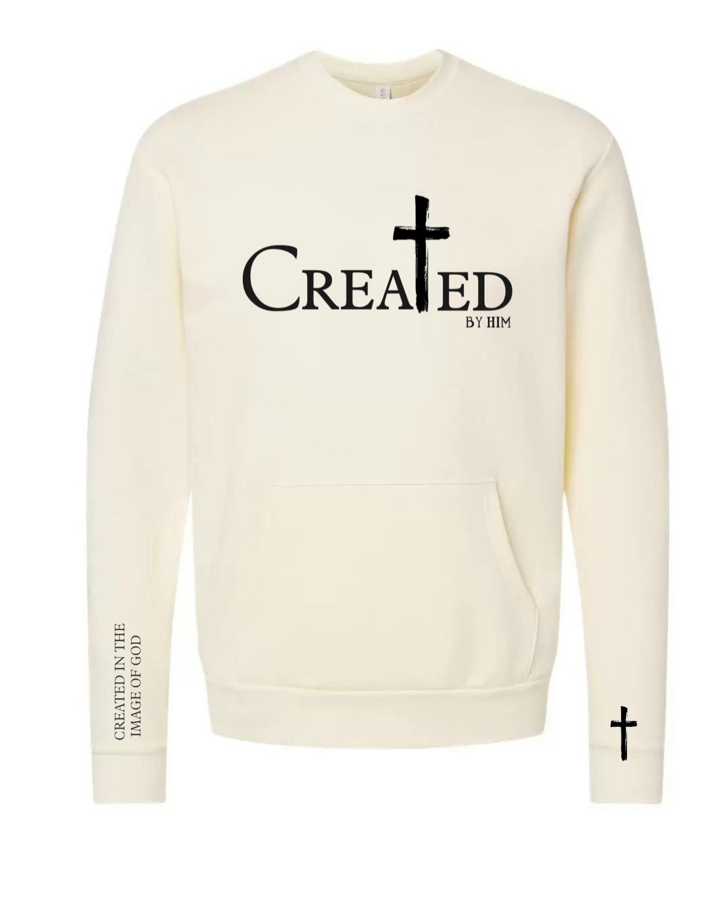 Created in the image of God design on sleeve,  Created Sweatshirt With Pocket.