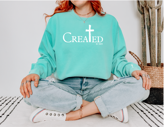 Mint | Created by Him | Sweatshirt | Self Care Sweatshirt | Inspirational | Women's Apparel |Christian T-Shirt | Bible Verse Hoodie Christian Shirt