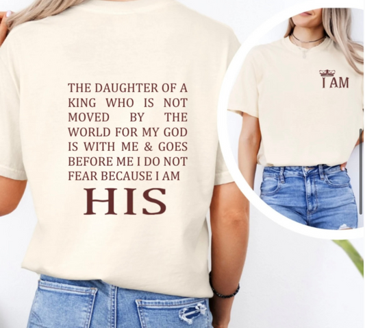 Cream, I Am, The Daughter of A King T-Shirt , Cute Christian Top, Women's Shirt, Inspirational